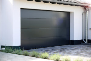 modern home with black garage door